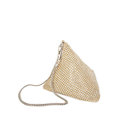 Nas Bag Kadın Çapraz  Çantası Gold Diamond Altın Taşlı Şık Çift  Askılı Üçgen Çanta