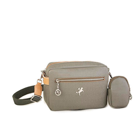 Nas Bag Kadın Çapraz Çanta Mini Cüzdanlı Ayarlanabilir Askılı Yeşil Camel  Gofraj