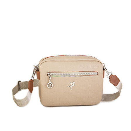 Nas Bag Kadın Çapraz Çanta Mini Cüzdanlı Ayarlanabilir Askılı Vizon Taba   Gofraj