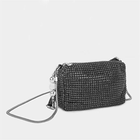 Nas Bag Kadın Çapraz Çanta Diamond Serisi Gümüş Zincir Detaylı Şık Çanta  Siyah 