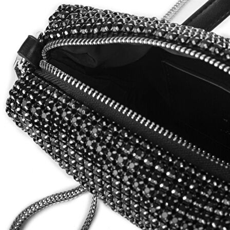 Nas Bag Kadın Çapraz Çanta Diamond Serisi Gümüş Zincir Detaylı Şık Çanta  Siyah 