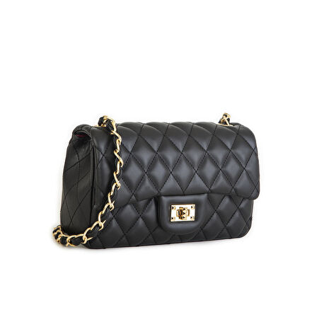 Nas Bag Kadın Çapraz Çanta Kapitone Zincir Detaylı Siyah  Nova 