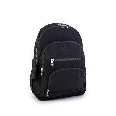 Nas Bag Unisex Su İtici Özellik Kazandırılmış Çok Gözlü Büyük Boy Sırt Çantası Siyah