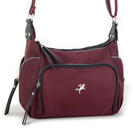 Nas Bag Kadın Çapraz Çanta Bordo Siyah İthal Kumaş ( 26x21x15 cm)