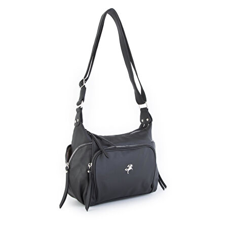 Nas Bag Kadın Çapraz Çanta Siyah Yıkamalı ( 26x21x15 cm)