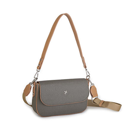 Nas Bag Kadın Postacı Çantası Çift Askılı Yeşil Camel Gofraj (22x16x5 cm)