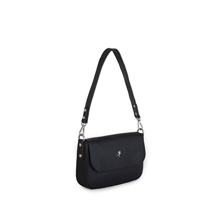 Nas Bag Kadın Postacı Çantası Çift Askılı Siyah Açelya (22x16x5 cm)