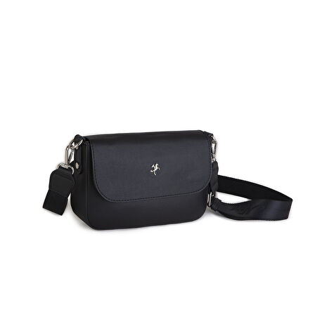 Nas Bag Kadın Postacı Çantası Çift Askılı Siyah Açelya (22x16x5 cm)