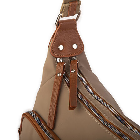 Nas Bag Kadın Çapraz Çanta Vizon Taba Buzzy ( 26x21x15 cm)