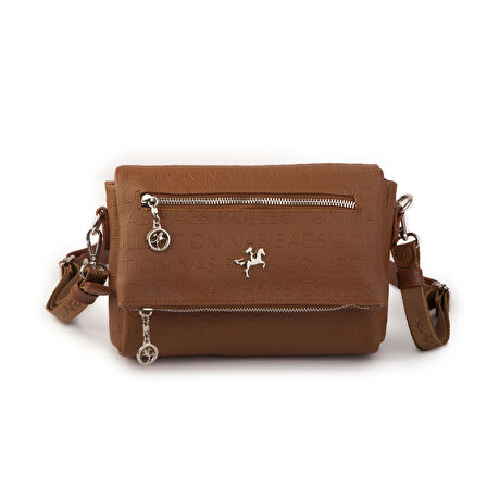 Nas Bag Kadın Çapraz Çok Cepli Spor Çanta Taba Gofraj  (25x18x7 cm )