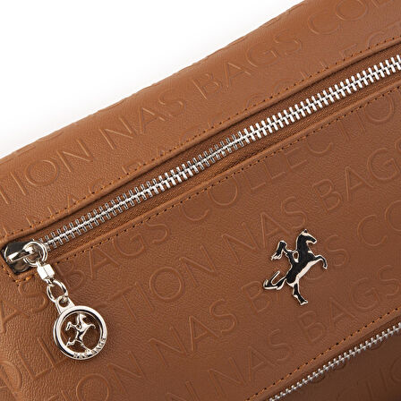Nas Bag Kadın Çapraz Çok Cepli Spor Çanta Taba Gofraj  (25x18x7 cm )
