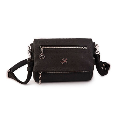 Nas Bag Kadın Çapraz Çok Cepli Spor Çanta Siyah Gofraj  (25x18x7 cm )