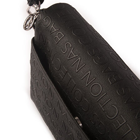 Nas Bag Kadın Çapraz Çok Cepli Spor Çanta Siyah Gofraj  (25x18x7 cm )