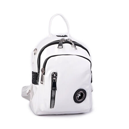 Nas Bag Kadın Dönüştürülebilir Sırt ve Omuz Çantası Şık Geniş Fermuarlı Çanta (24x31x14 cm) Beyaz  Krsk Rugan