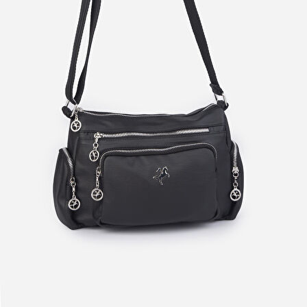 Nas Bag Kadın Çapraz Çok Gözlü Günlük Çanta Siyah  Yıkamalı ( 30x22 cm ebatlarındadır.)