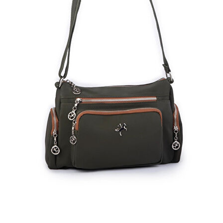 Nas Bag Kadın Çapraz Çok Gözlü Günlük Çanta Yeşil  Taba  Buzzy ( 30x22 cm ebatlarındadır.)