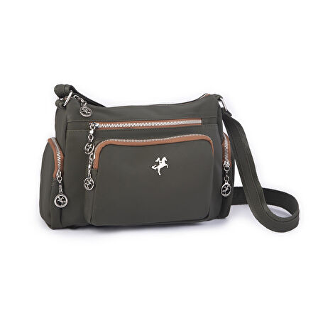 Nas Bag Kadın Çapraz Çok Gözlü Günlük Çanta Yeşil  Taba  Buzzy ( 30x22 cm ebatlarındadır.)
