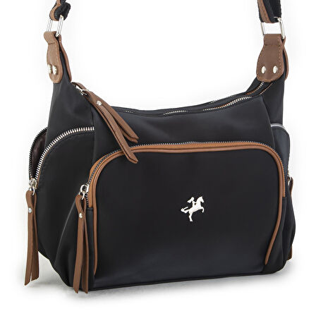 Nas Bag Kadın Çapraz Çanta Siyah Taba  İthal Kumaş ( 26x21x15 cm)