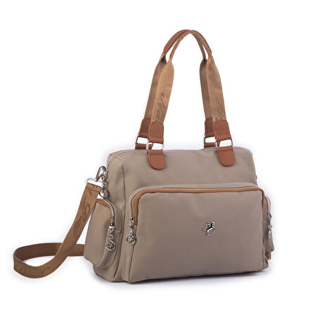 Nas Bag Kadın Büyük Boy Omuz Çantası Vizon  Taba  Buzzy (en :37 ,boy :30 cm)