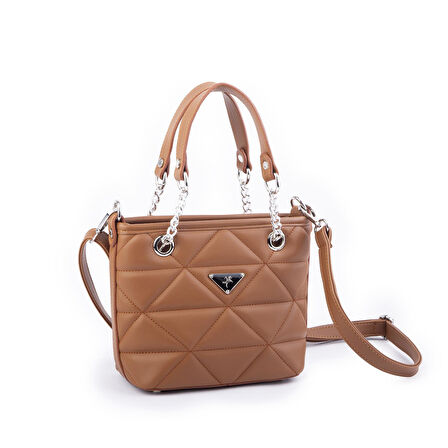 Nas Bag Mini Kadın Zincirli Kapitone El ve Çapraz Çanta 1305 Taba Dona (19x19) 