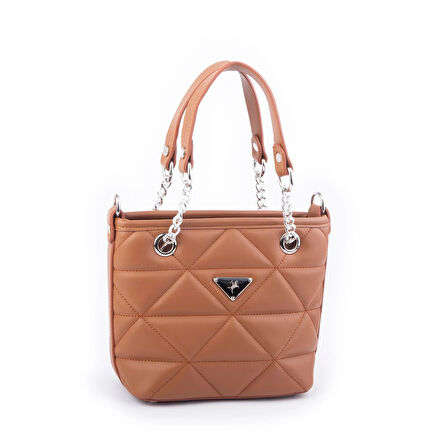Nas Bag Mini Kadın Zincirli Kapitone El ve Çapraz Çanta 1305 Taba Dona (19x19) 