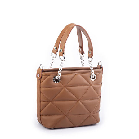 Nas Bag Mini Kadın Zincirli Kapitone El ve Çapraz Çanta 1305 Taba Dona (19x19) 