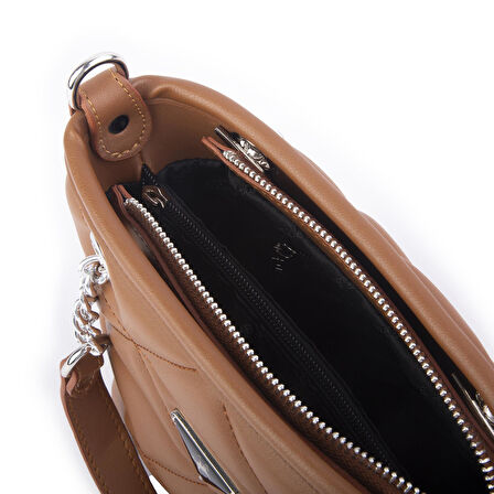 Nas Bag Mini Kadın Zincirli Kapitone El ve Çapraz Çanta 1305 Taba Dona (19x19) 
