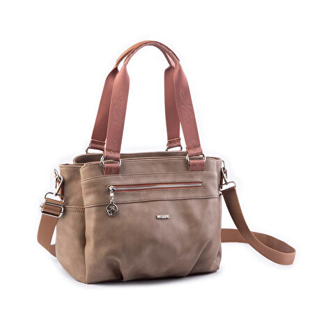 Nas Bag Kadın Çanta Omuz El ve Çapraz Çanta Çok Gözlü Vizon Taba King (en:37 cm ; boy:24 cm )