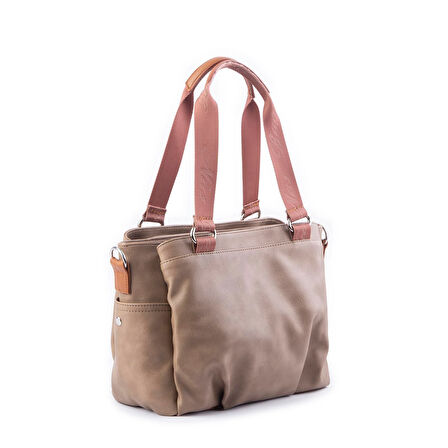 Nas Bag Kadın Çanta Omuz El ve Çapraz Çanta Çok Gözlü Vizon Taba King (en:37 cm ; boy:24 cm )