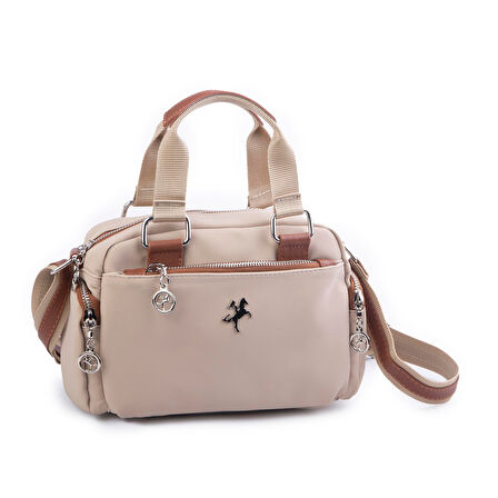 Nas Bag Kadın Çapraz Çanta Çok Gözlü  Kum Taba Buzzy ( 26x17 cm)