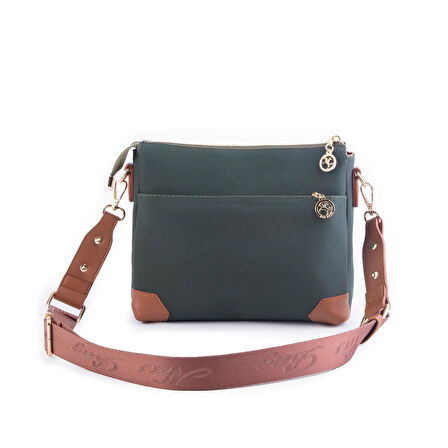 Nas Bag Kadın Postacı Çapraz Çanta Yeşil Taba Karaca  (en 25 cm ;boy 22 cm )