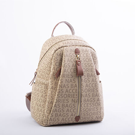 Nas Bag Kadın Sırt Çantası Vizon Taba Yazılı  (en:28 ; boy:30cm)