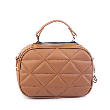 Nas Bag Zincirli Kapitone Çift Gözlü El ve Çapraz Çanta Taba Dona ( 21x16 cm )