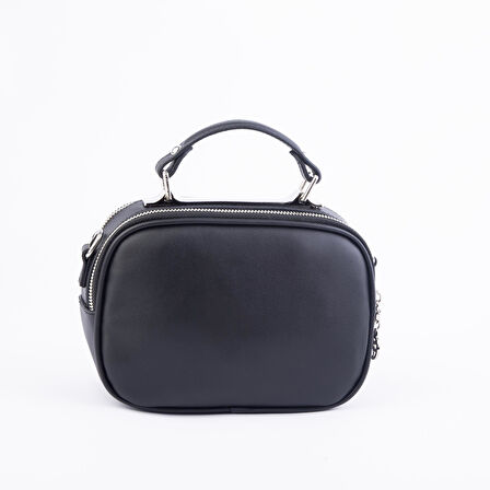 Nas Bag Zincirli Kapitone Çift Gözlü El ve Çapraz Çanta Siyah  Taşlı ( 21x16 cm )