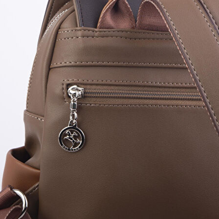 Nas Bag Kadın Sırt Çantası Çift Gözlü Spor Çanta Vizon Kahve Taba Dona   ( 23x26x14 cm ) 