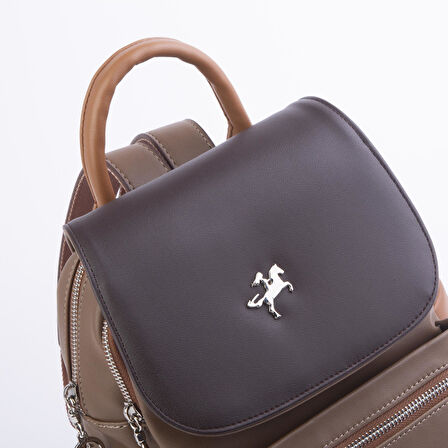 Nas Bag Kadın Sırt Çantası Çift Gözlü Spor Çanta Vizon Kahve Taba Dona   ( 23x26x14 cm ) 