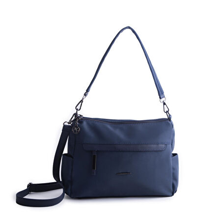 Nas Bag Çok Gözlü Yumuşak ve Hafif Yapılı Çift Askılı Omuz ve Çapraz Çanta Lacivert  Buzzy  ( 30x24 cm )