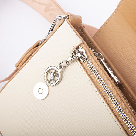Nas Bag Kadın Postacı Çantası Çift Askılı Krem Camel Karaca  (22x16x5 cm)