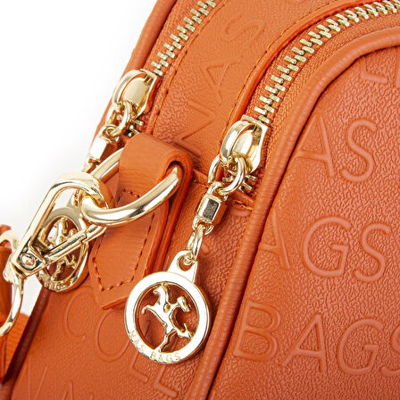 Nas Bag Kadın Mini Çapraz Çantası Turuncu Gofraj 
