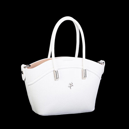 Nas Bag Kadın Mini Sepet Çanta El ve Çapraz Çanta Beyaz Lopez ( 20x18cm)