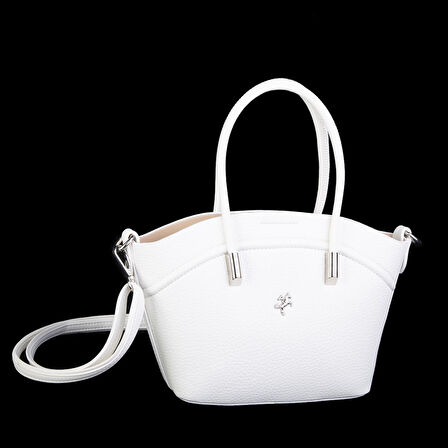 Nas Bag Kadın Mini Sepet Çanta El ve Çapraz Çanta Beyaz Lopez ( 20x18cm)