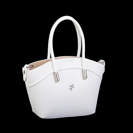 Nas Bag Kadın Mini Sepet Çanta El ve Çapraz Çanta Beyaz Golf ( 20x18cm)