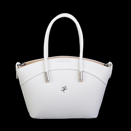 Nas Bag Kadın Mini Sepet Çanta El ve Çapraz Çanta Beyaz Golf ( 20x18cm)