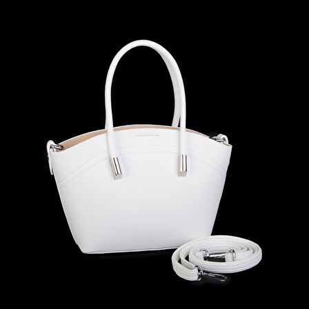 Nas Bag Kadın Mini Sepet Çanta El ve Çapraz Çanta Beyaz Golf ( 20x18cm)