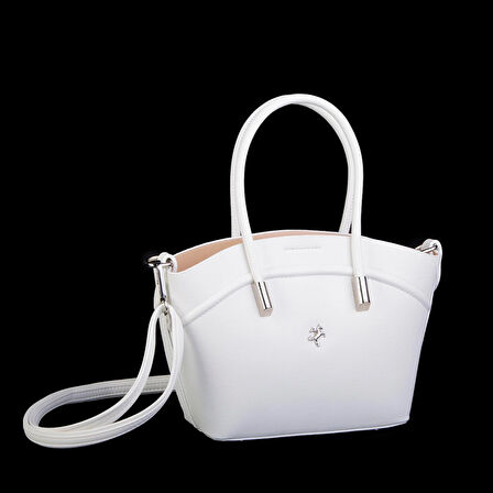 Nas Bag Kadın Mini Sepet Çanta El ve Çapraz Çanta Beyaz Golf ( 20x18cm)