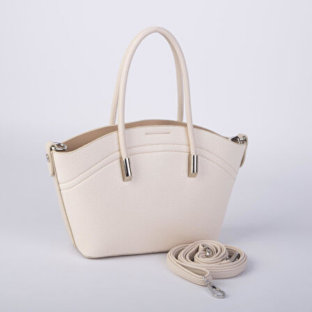Nas Bag Kadın Mini Sepet Çanta El ve Çapraz Çanta Krem  Lopez ( 20x18cm)