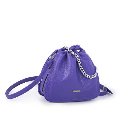 Nas Bag Kadın Zincirli Büzmeli Çıtçıtlı Omuz ve Çapraz Çanta Mor
