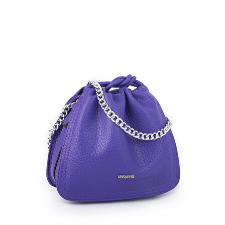 Nas Bag Kadın Zincirli Büzmeli Çıtçıtlı Omuz ve Çapraz Çanta Mor