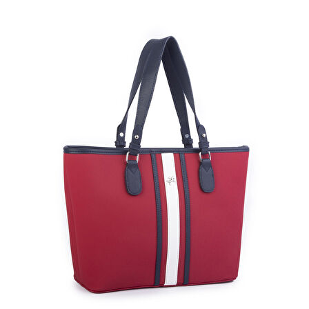 Nas Bag Kadın Omuz Çantası Spor Şık Ayarlanabilir Omuz Askılı  Kırmızı Lacivert Beyaz   Lacst (33x27x12 cm )
