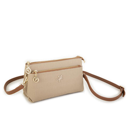 Nas Bag Kadın Çapraz ve Clutch Çanta Bilek ve Çapraz Askılı Kum Taba  Gofraj  (24x15 cm) 
